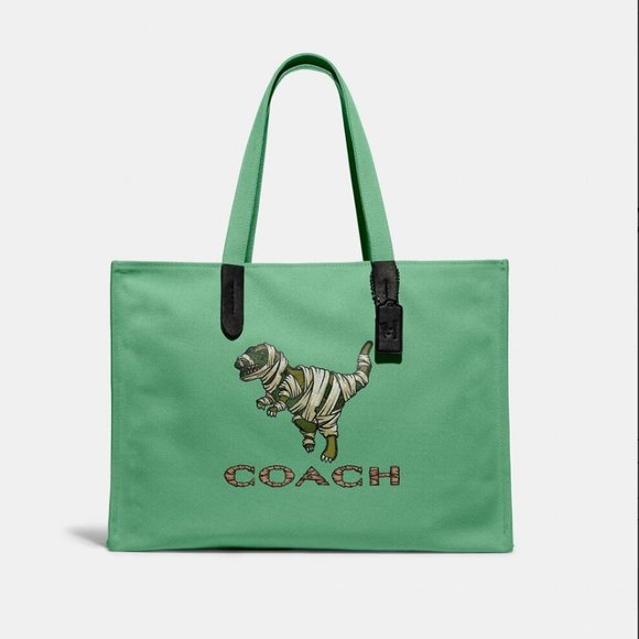 Coach x Michael B. Jordan Canvas Tote 42 With Mummified Rexy green Purse NWT - Picture 2 of 5